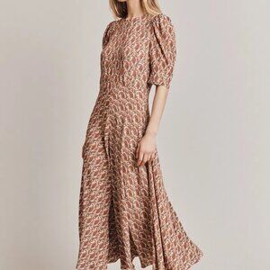 GHOST Erika Rose Paisley Crepe Midi Dress Medium